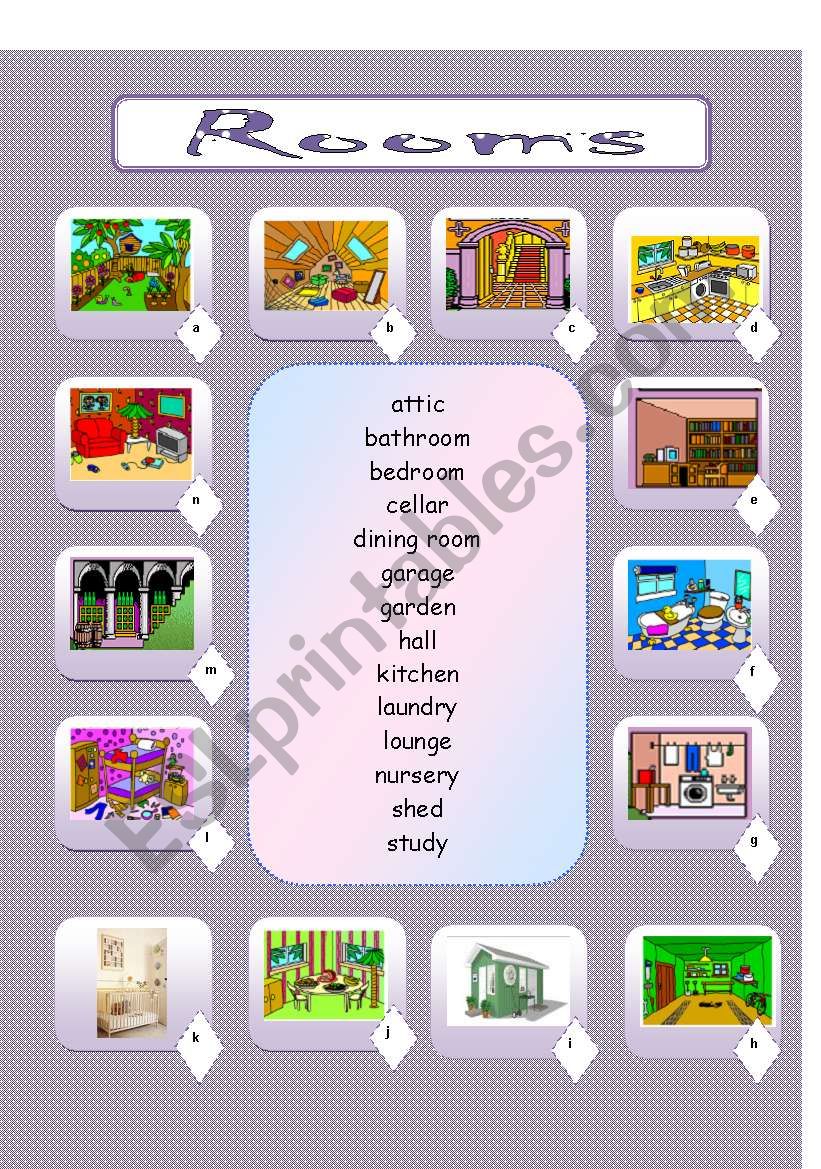 ROOMS - matching worksheet