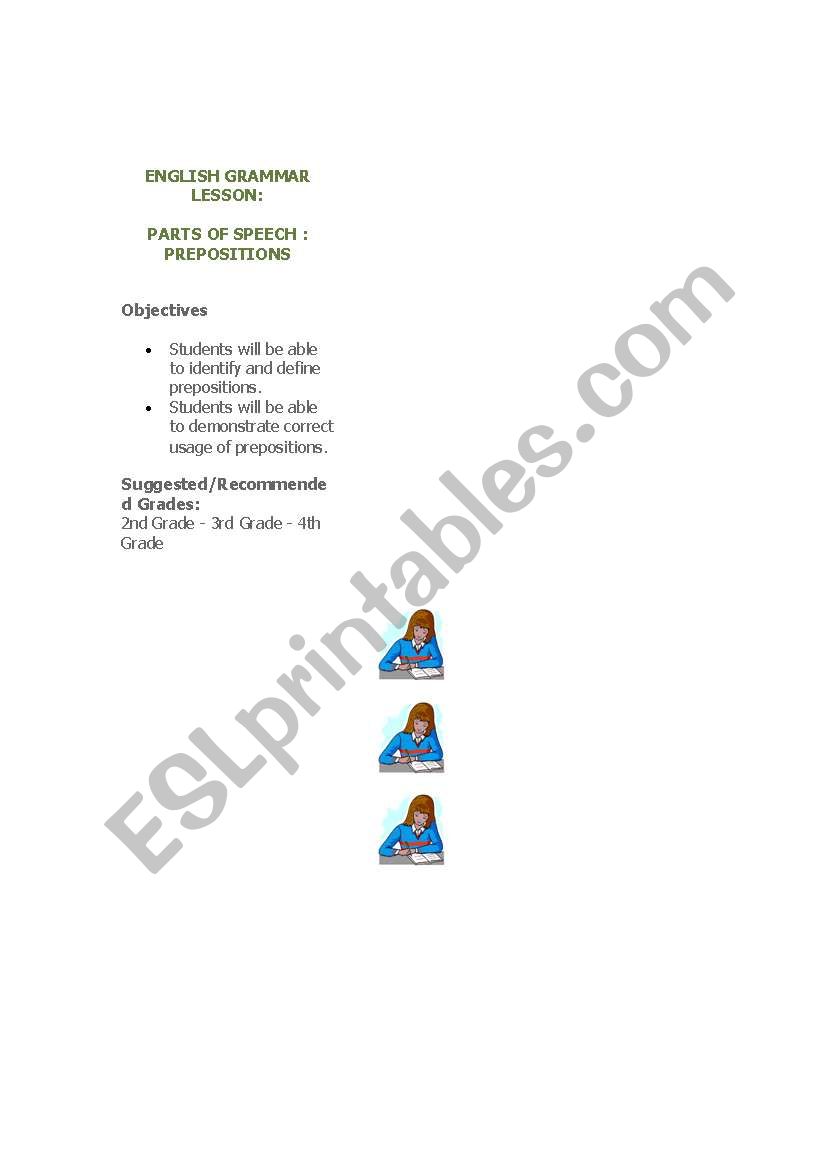 grammar lesson- prepositions worksheet