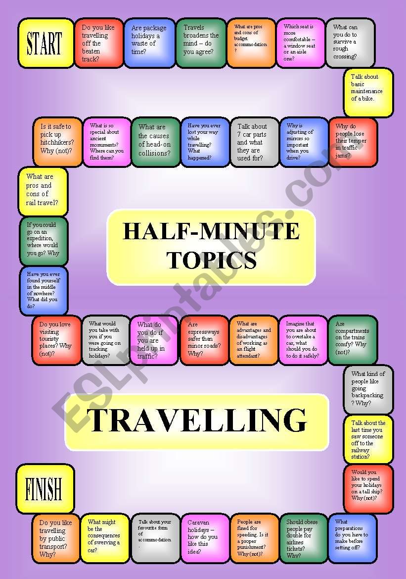 Travelling - a boardgame or pairwork (34 questions for discussion)