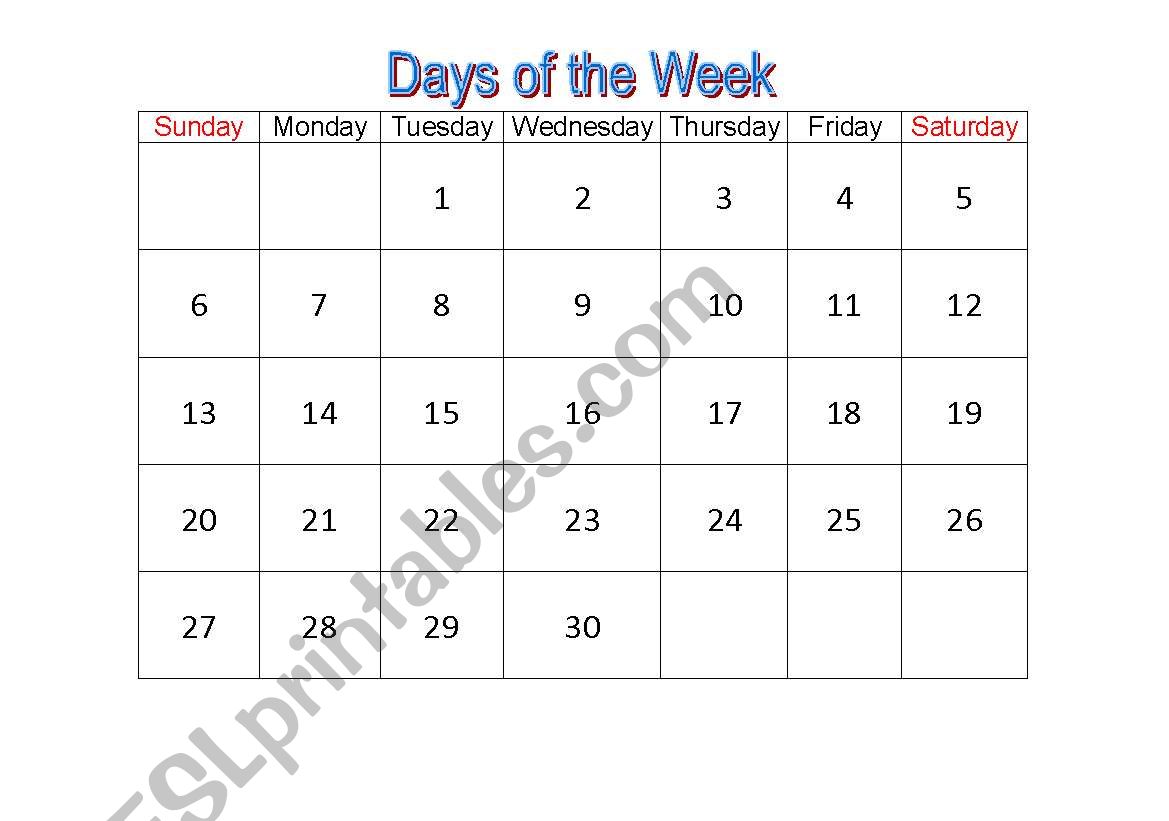 Days of the Week worksheet