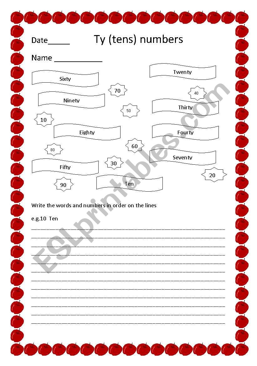 Ty (tens) tidy numbers worksheet