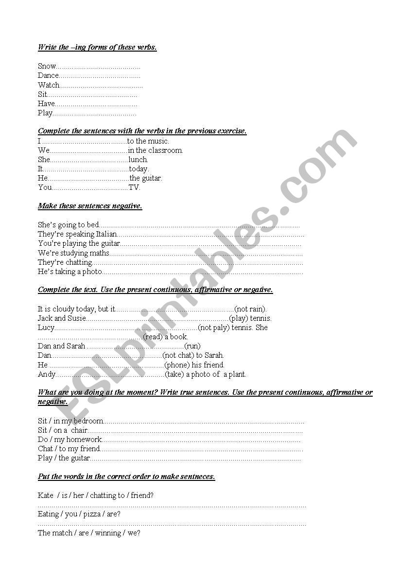 present continuous paractice worksheet