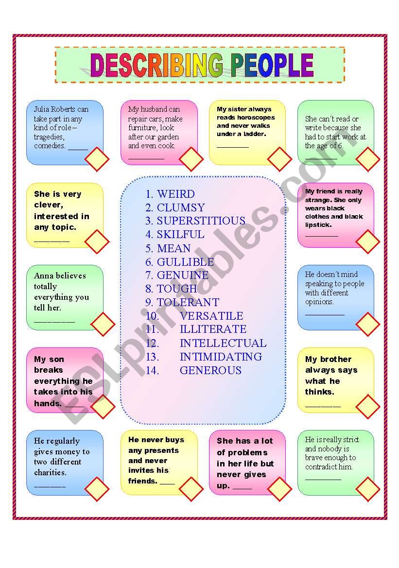 Describing people worksheet