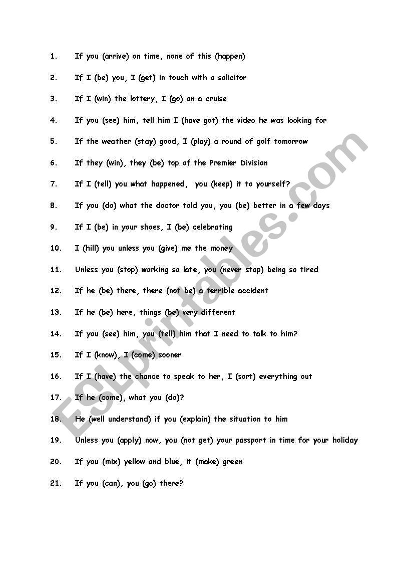 Conditionals mixed worksheet
