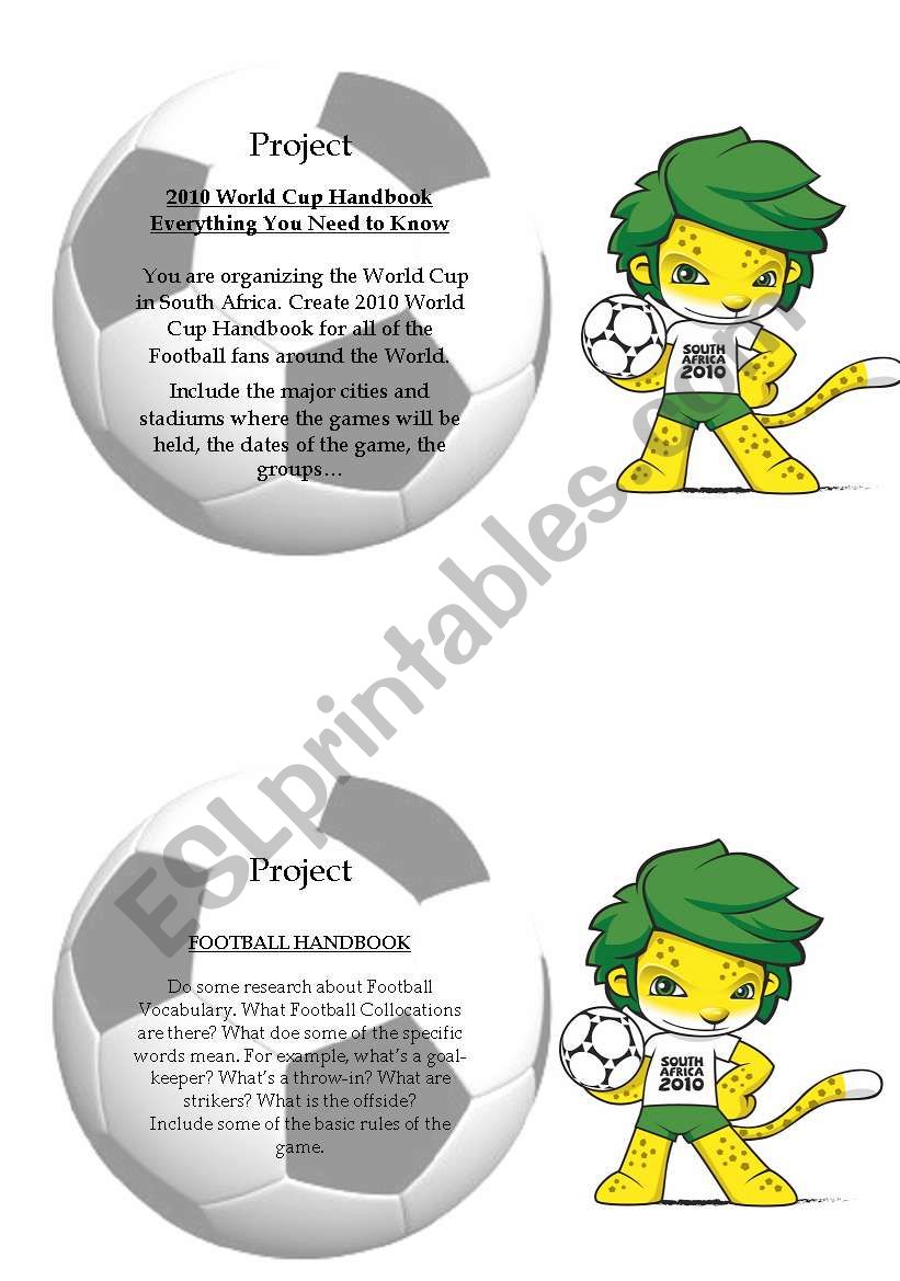 World Cup 2010 PROJECTS worksheet