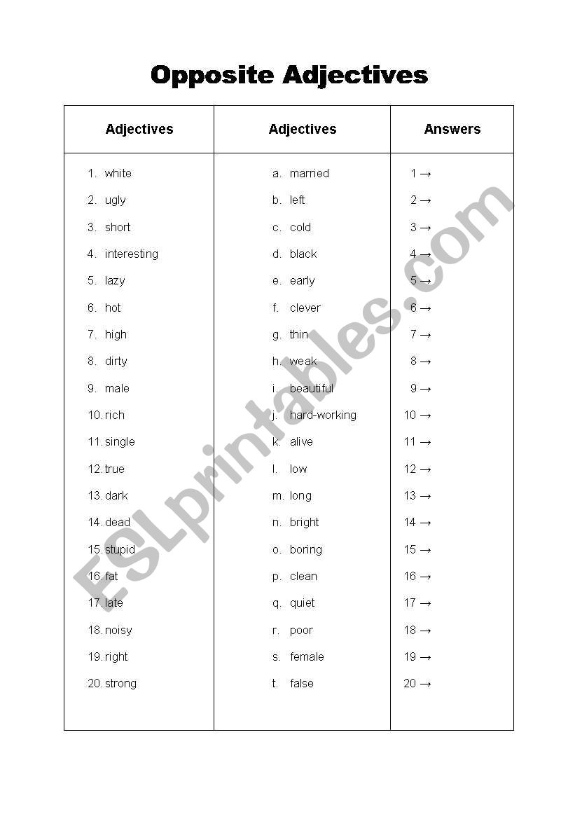 Opposite Adjectives worksheet