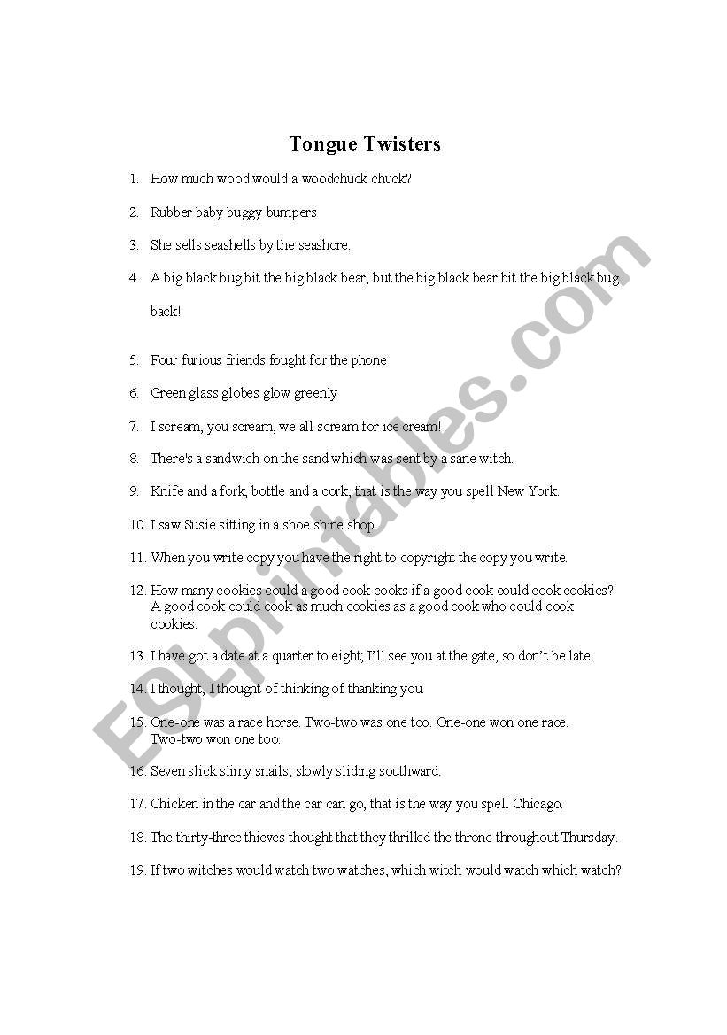 Tongue Twisters worksheet