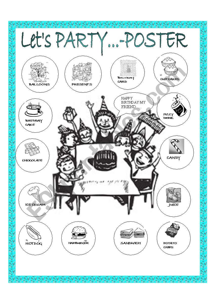 LETÂ´S PARTY - POSTER worksheet
