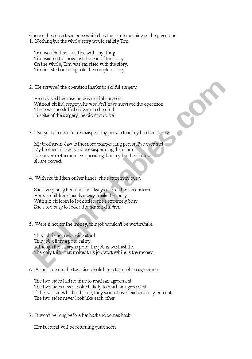 English test worksheet