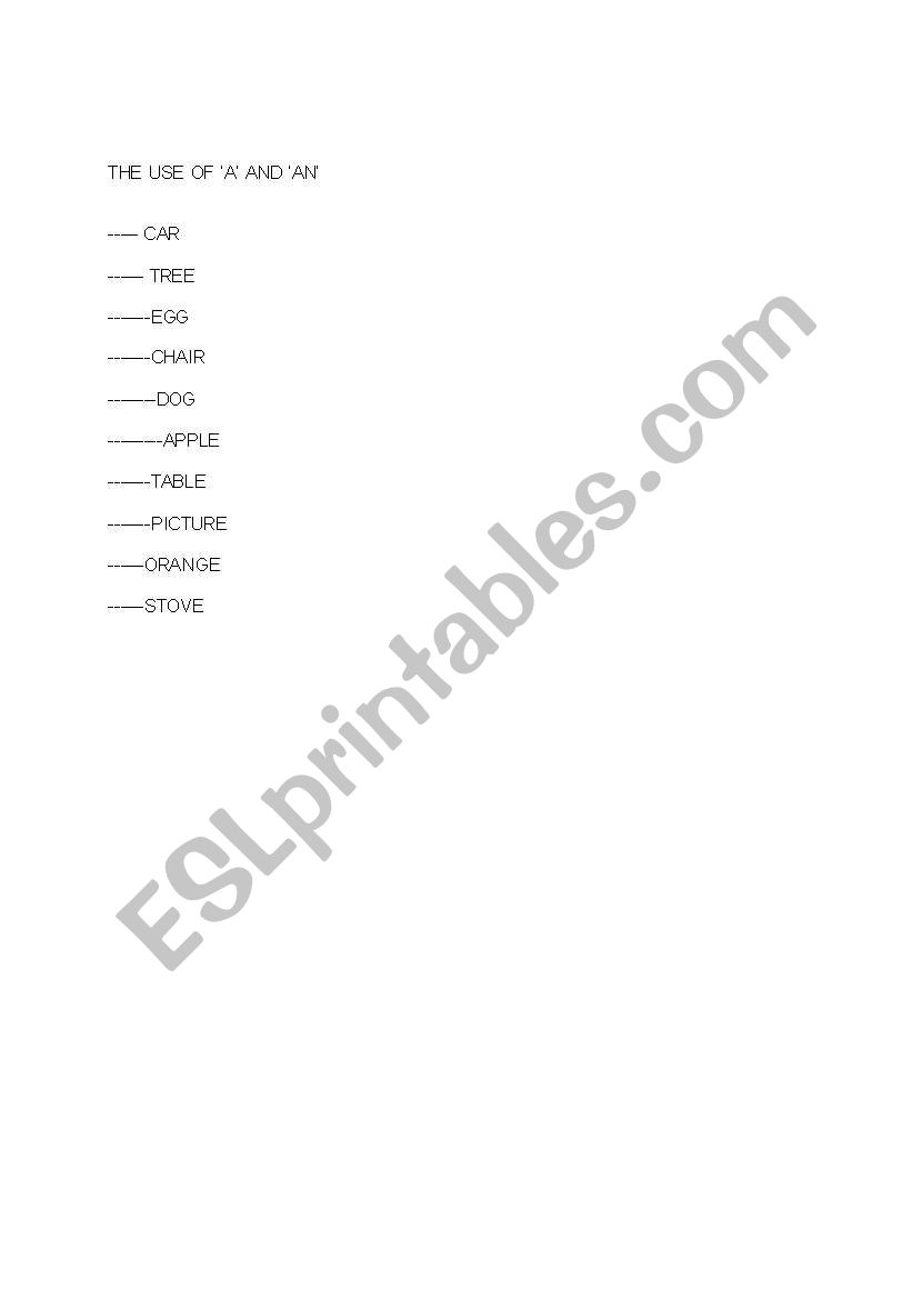 A AND AN EXERCISE worksheet