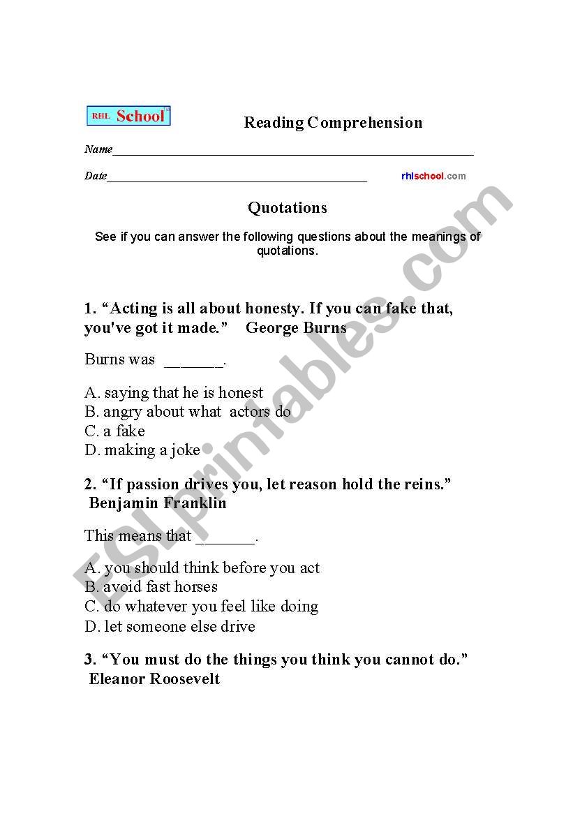 comprehension worksheet