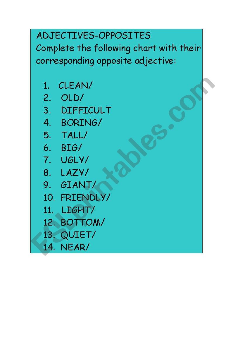 opposite  adjectives worksheet