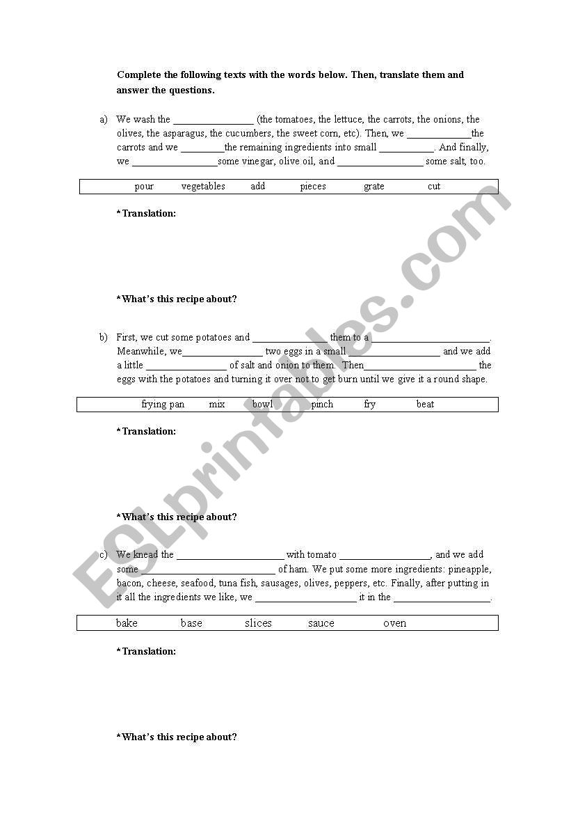 Recipes for primary  worksheet