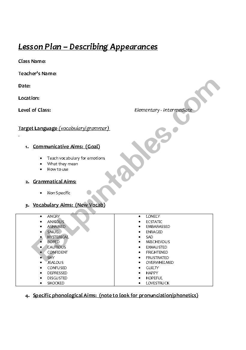 Lesson Plan: Describing Emotions