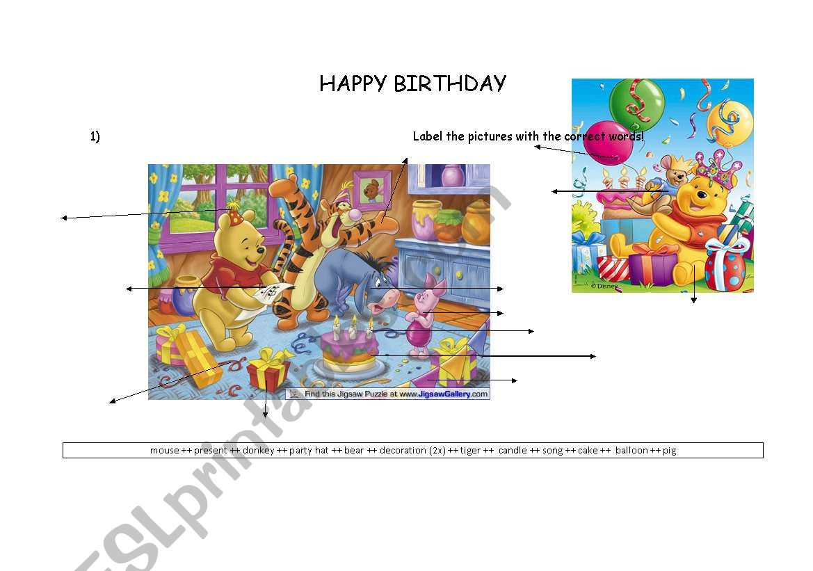 Birthday Party vocabulary worksheet