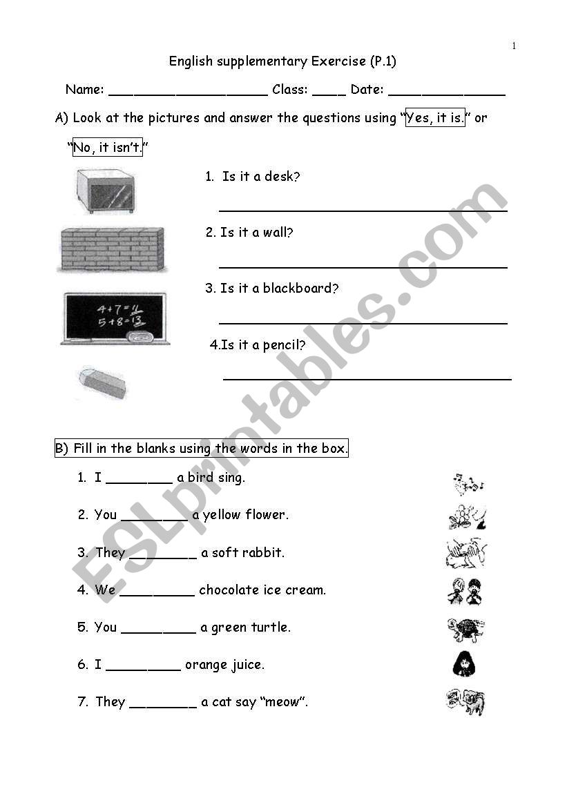 Revision Exercise for grade 1 worksheet