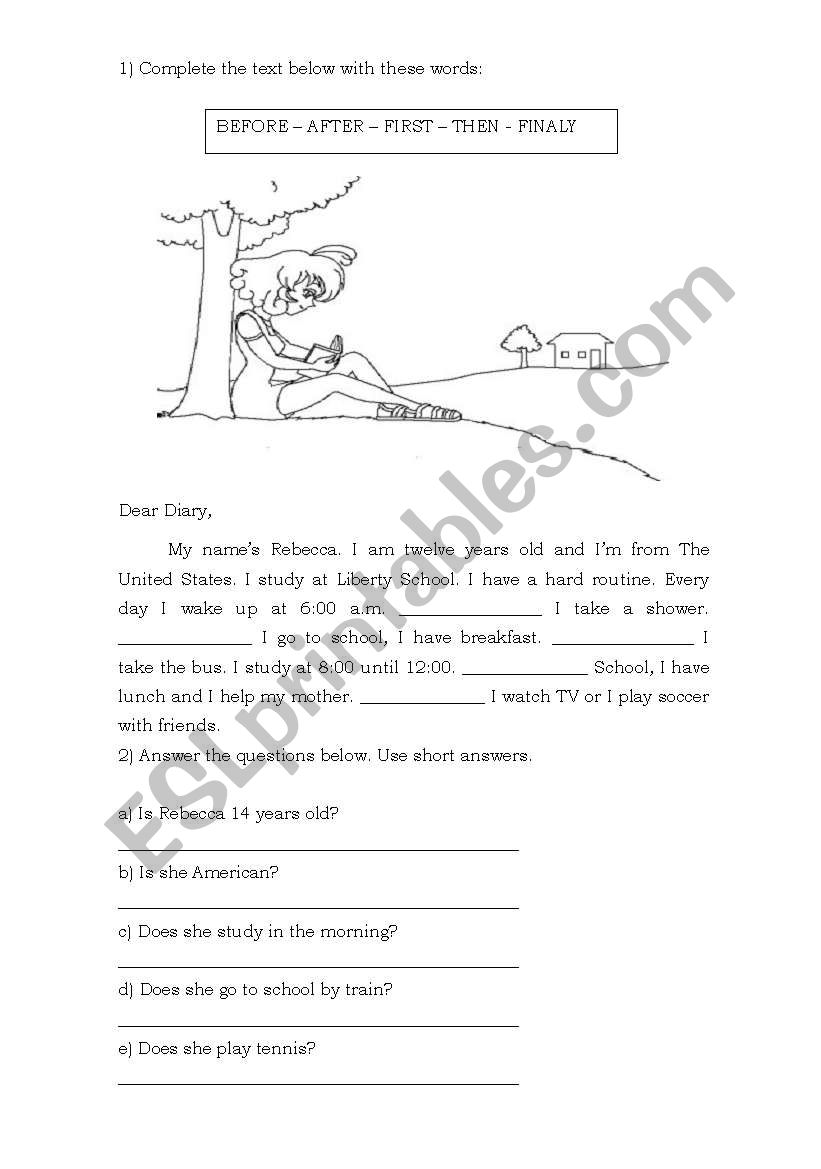 Reading and grammar worksheet