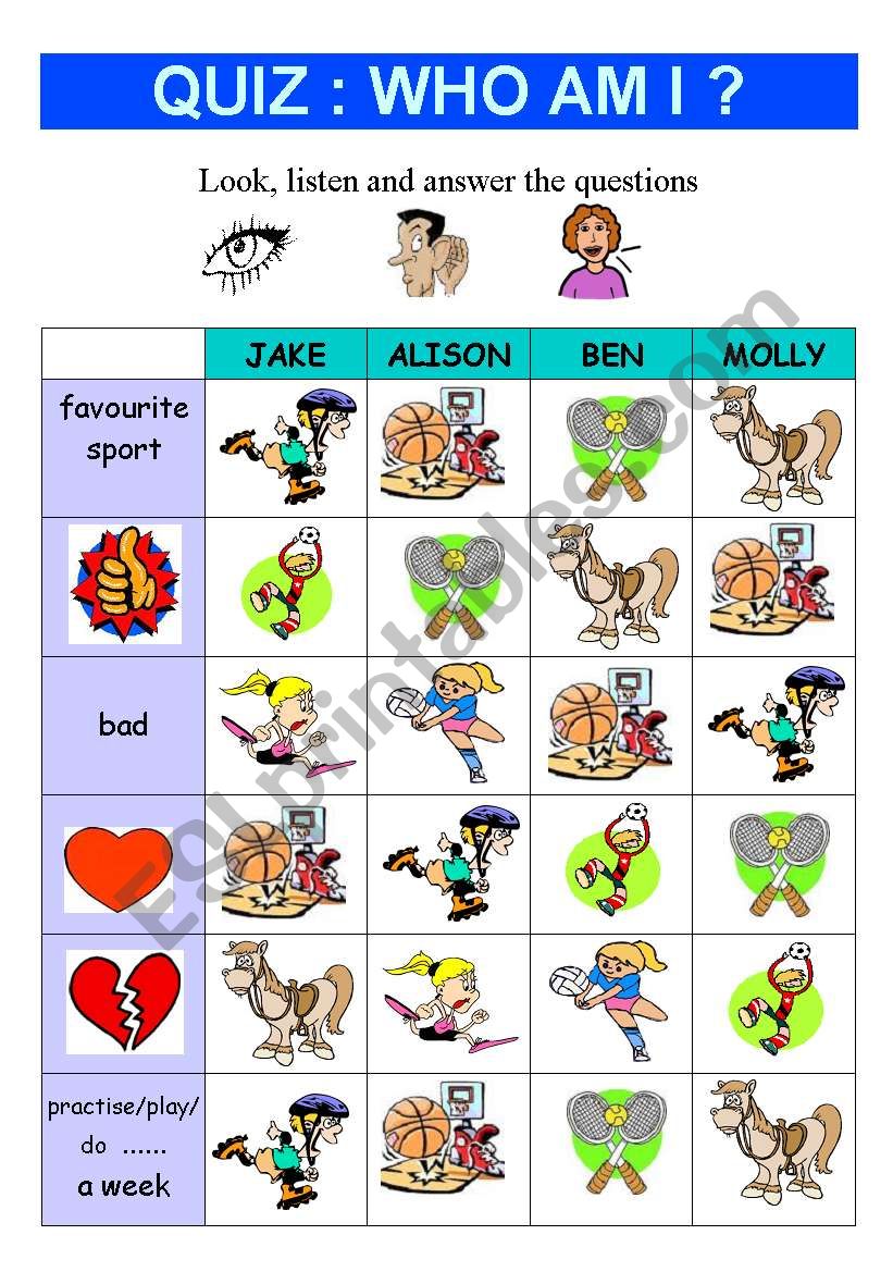 QUIZ : WHO AM I? (sport) worksheet