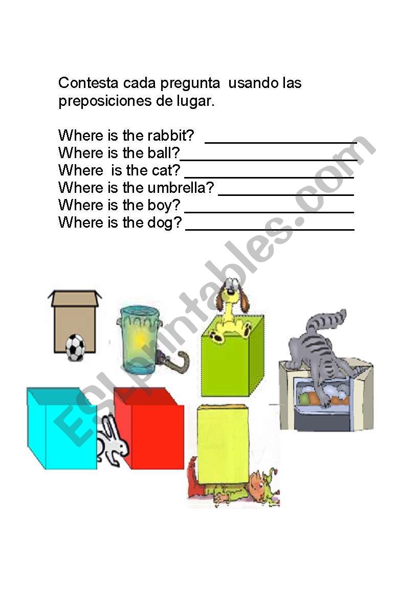 PLACE PREPOSITIONS worksheet