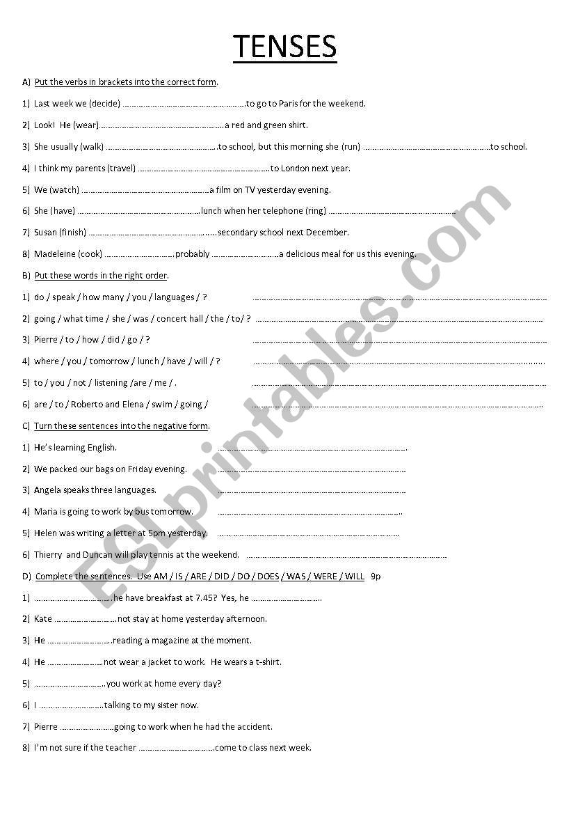 tenses worksheet