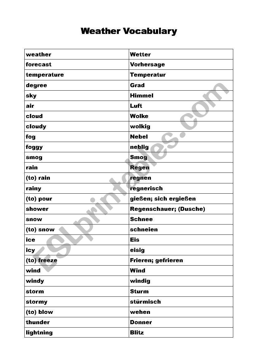 Weather Vocabulary worksheet