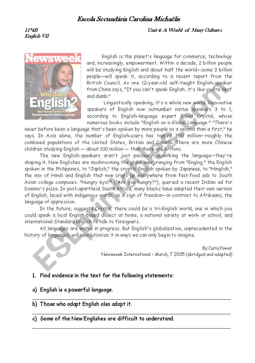 Who owns English? worksheet