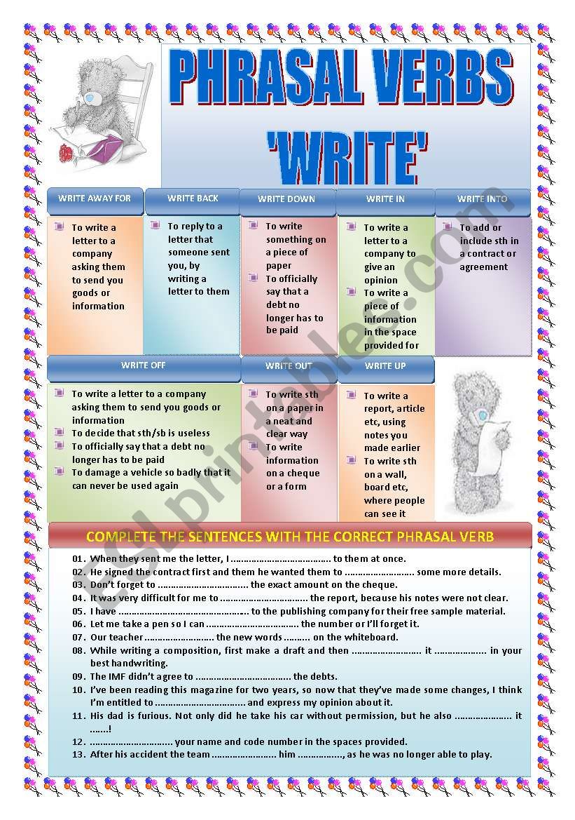 PHRASAL VERBS: WRITE worksheet
