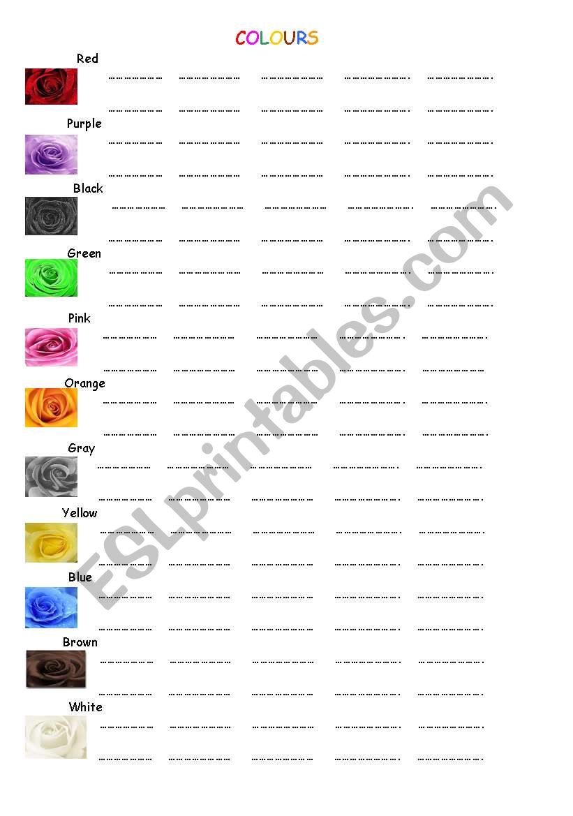 colours worksheet