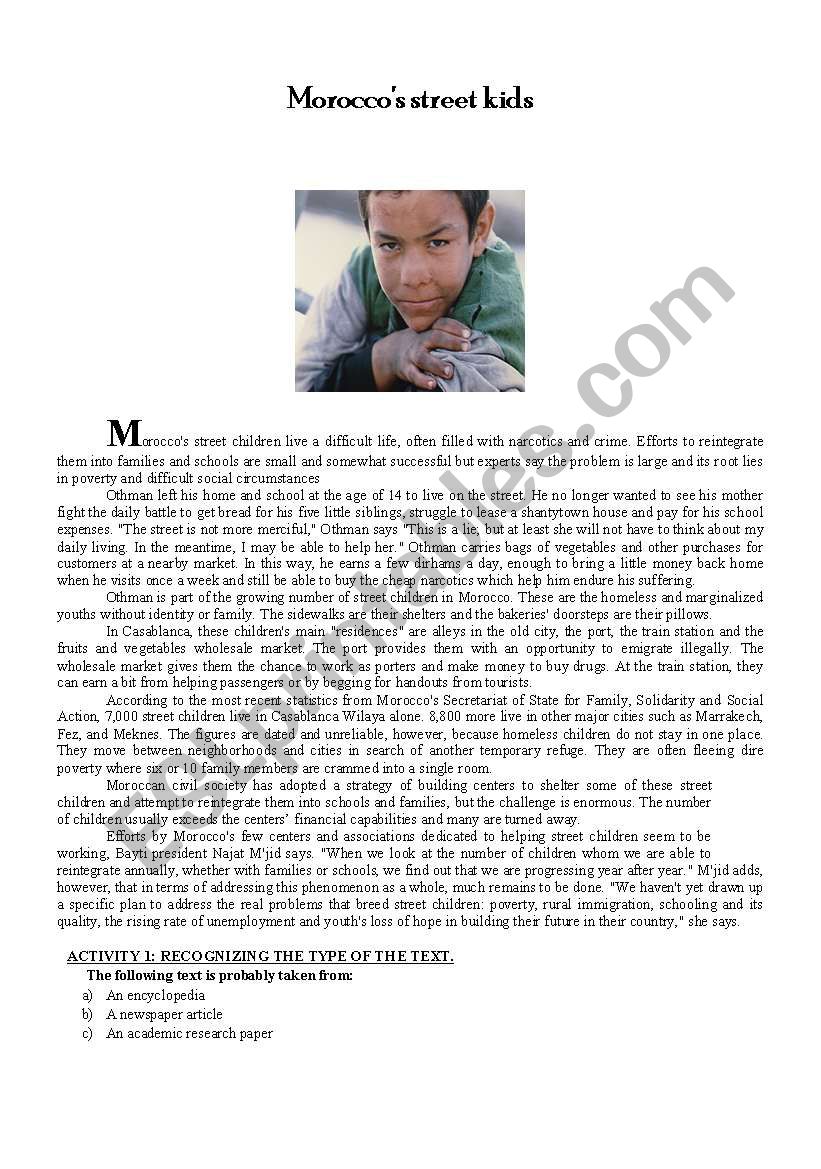 MoroccoÂ´s street kids worksheet