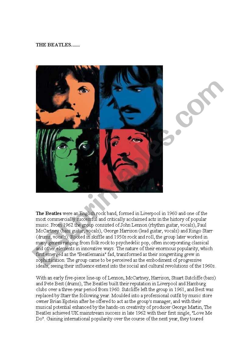 THE BEATLES worksheet