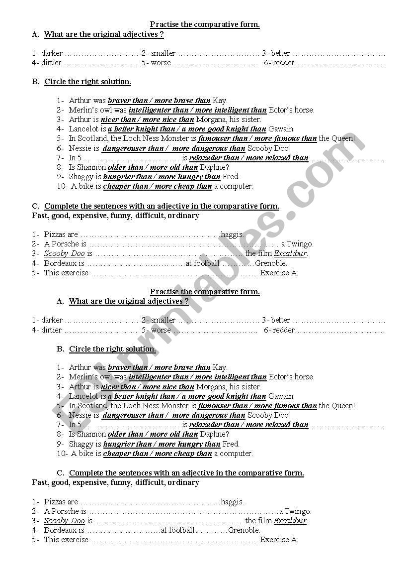 practise the comparative form worksheet