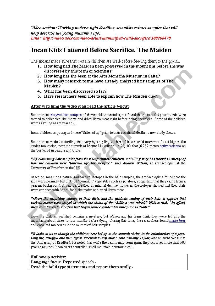 Video Session: The Maiden  worksheet
