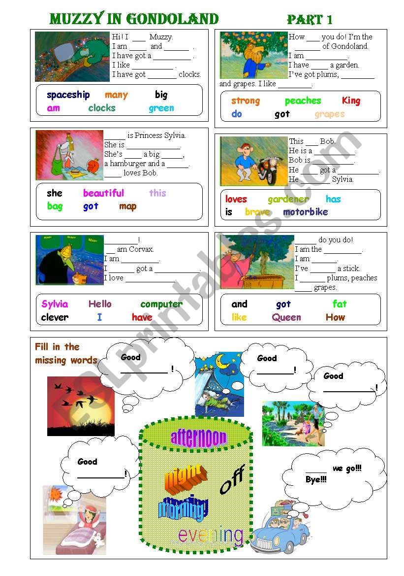 Muzzy in Gondoland  Part 1 - 5 exercises - 2 pages - editable