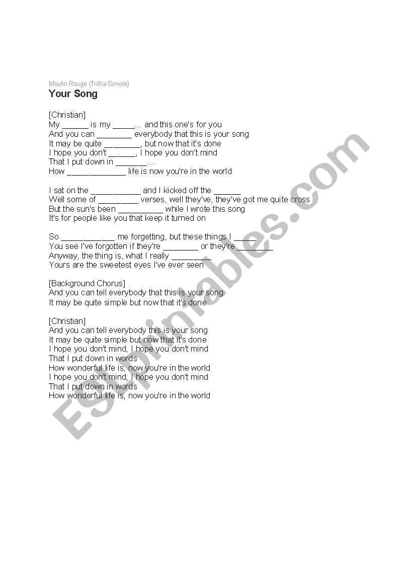 Your song (Moulin Rouge) worksheet