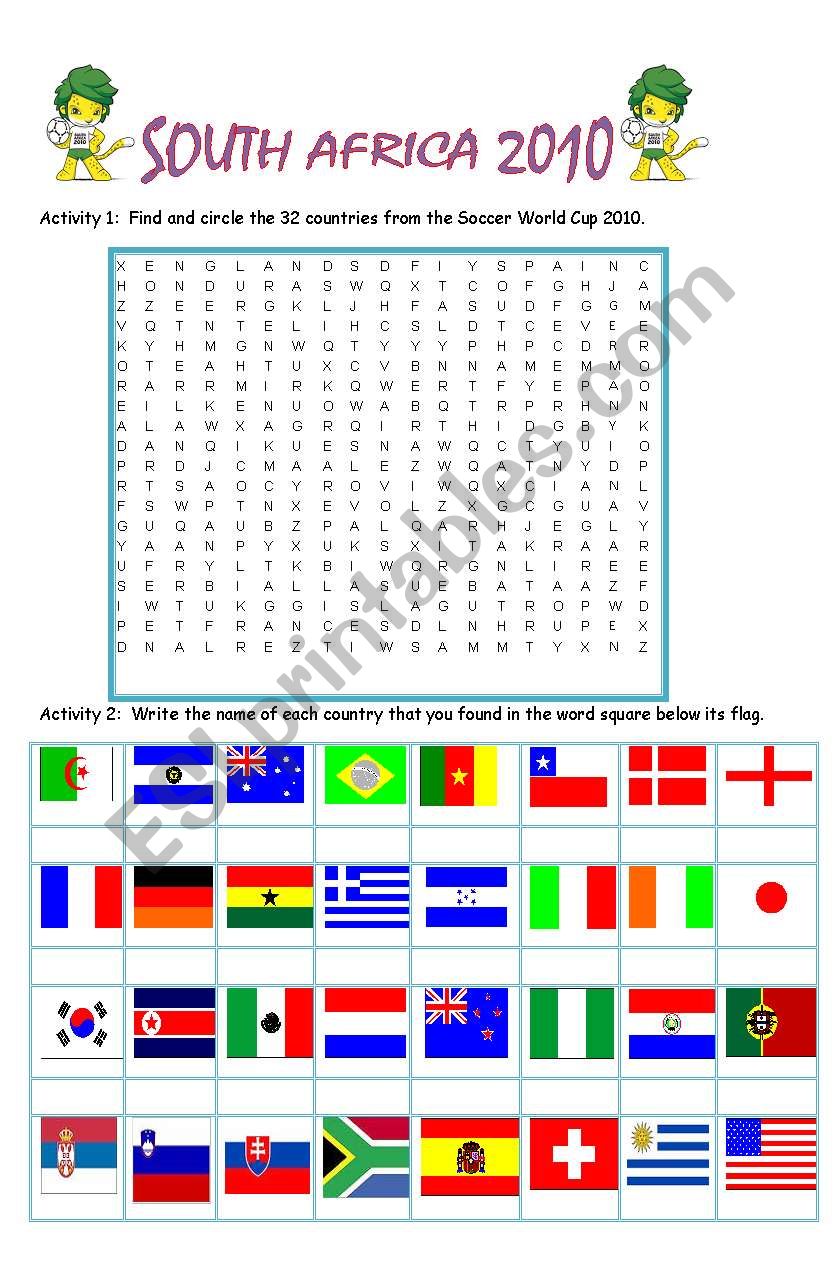 South Africa Countries Word Square