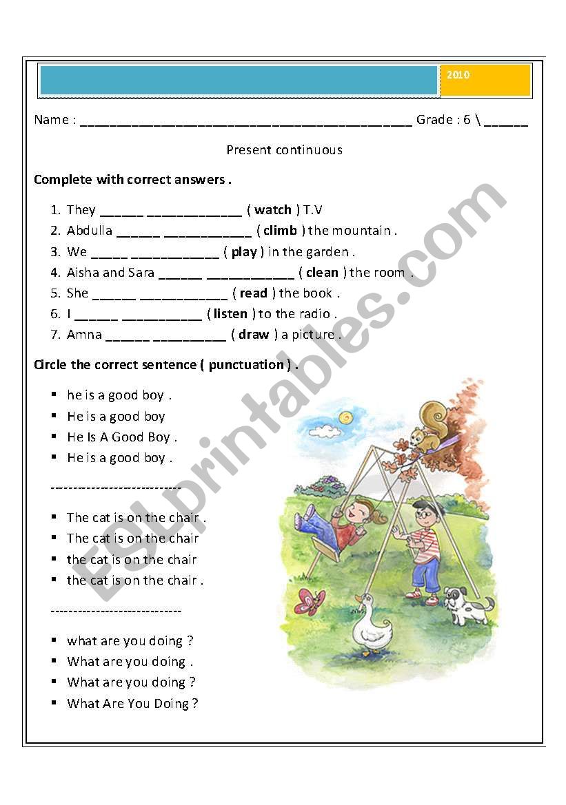 present continuous  worksheet