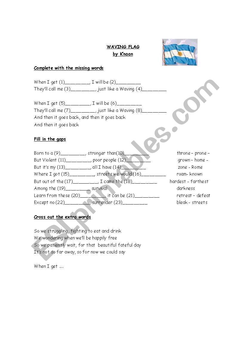 WAVING FLAG - SONG ACTIVITIES worksheet
