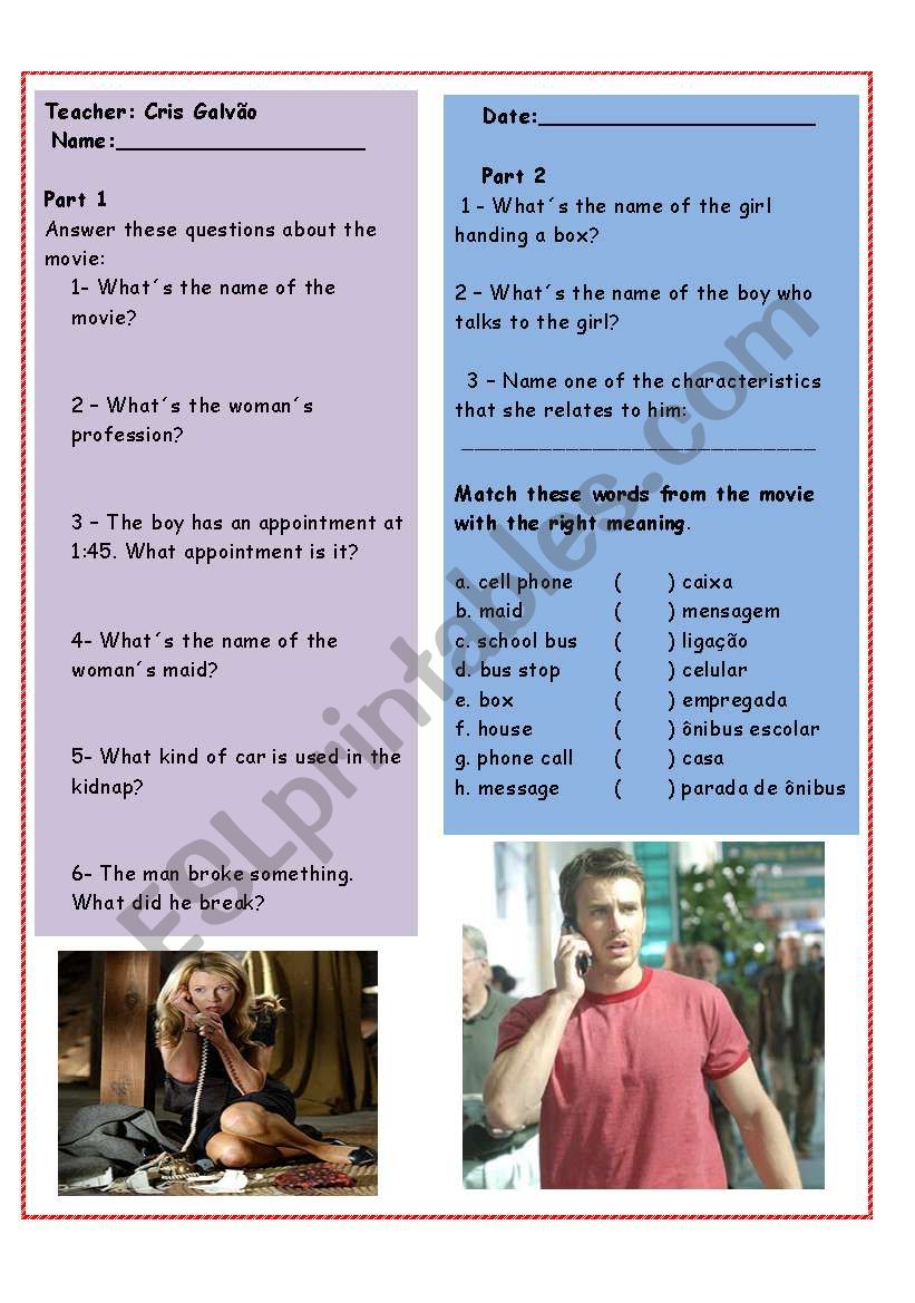 Movie - Celullar worksheet