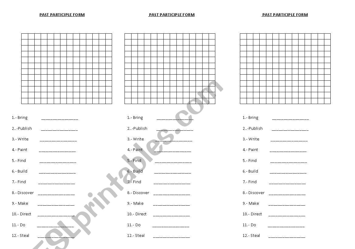 past participle pronouns worksheet