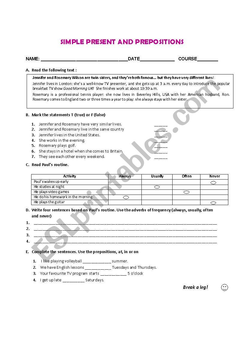 SIMPLE PRESENT worksheet