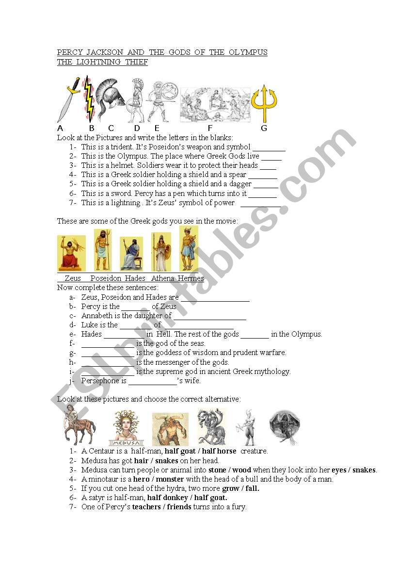 Percy Jackson - worksheet worksheet