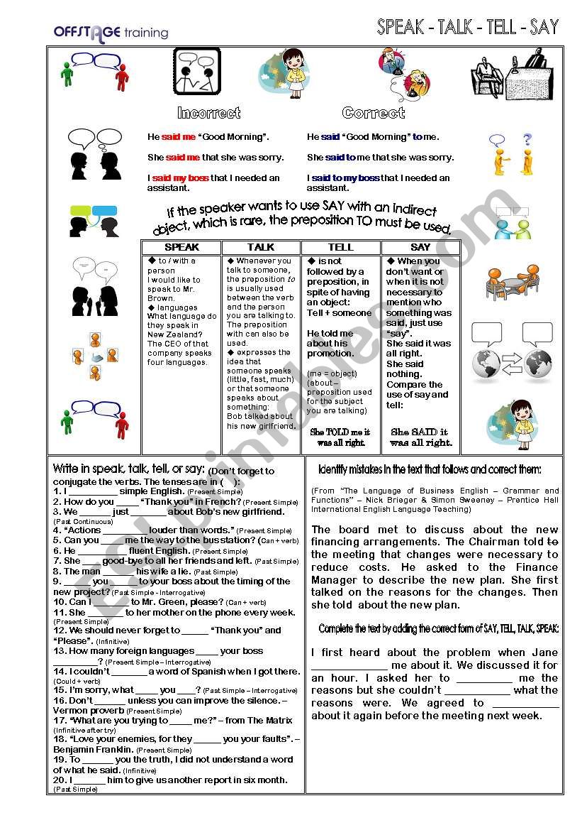 Speak_Say_Tell_Talk worksheet