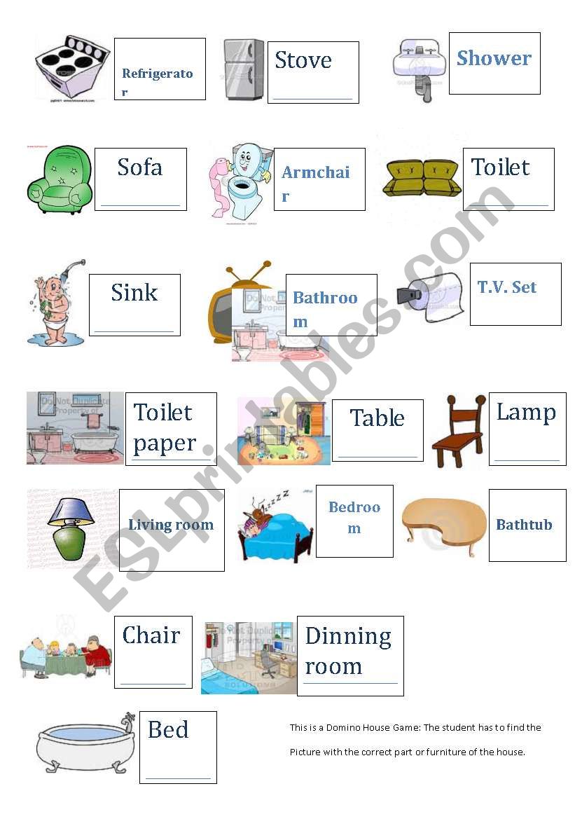 Domino (Parts of the House) worksheet