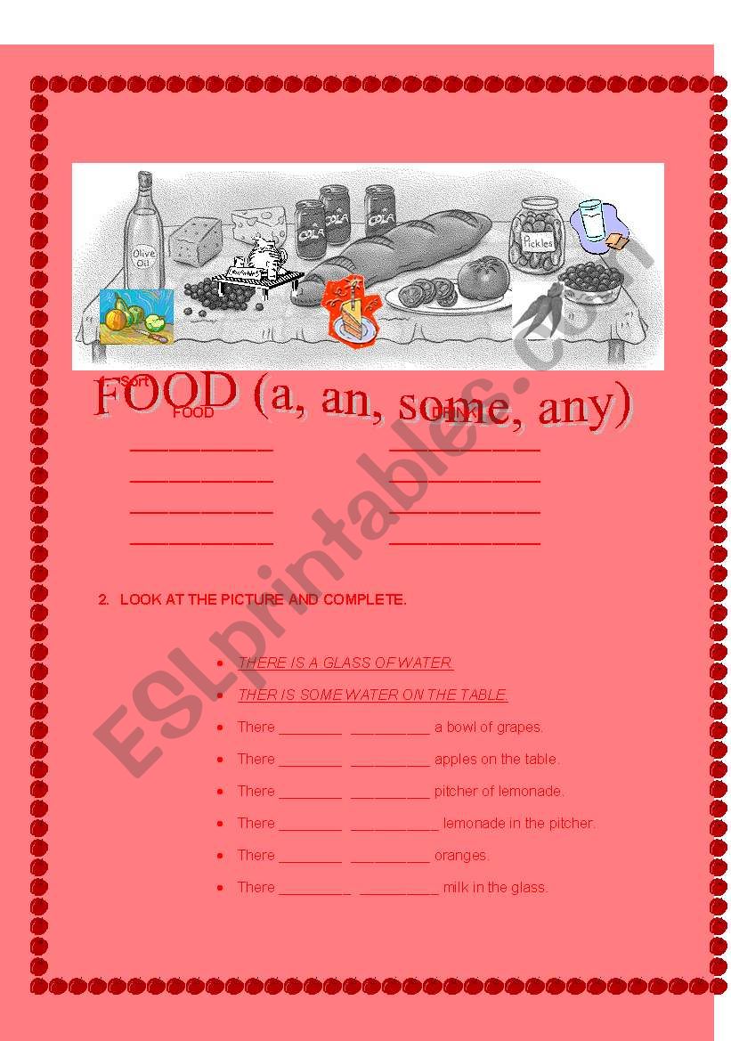 a, an, some. any (food) worksheet