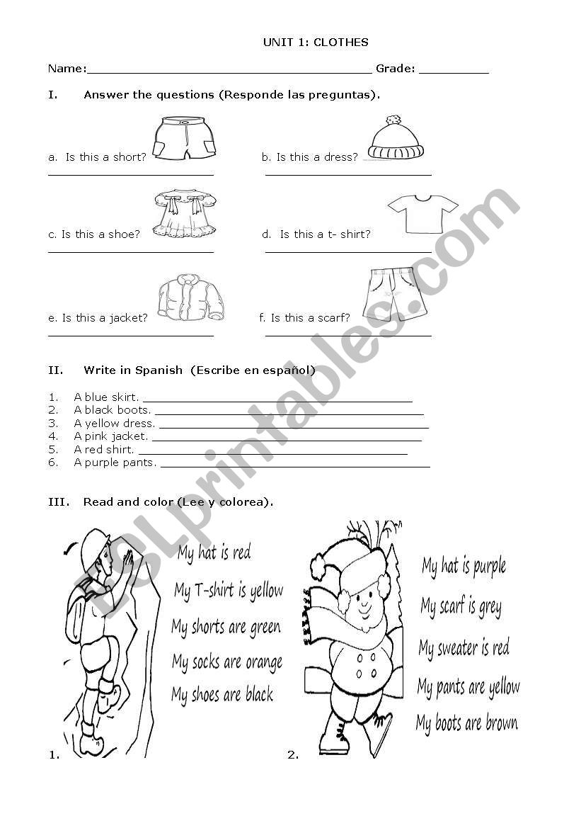 Clothes worksheet