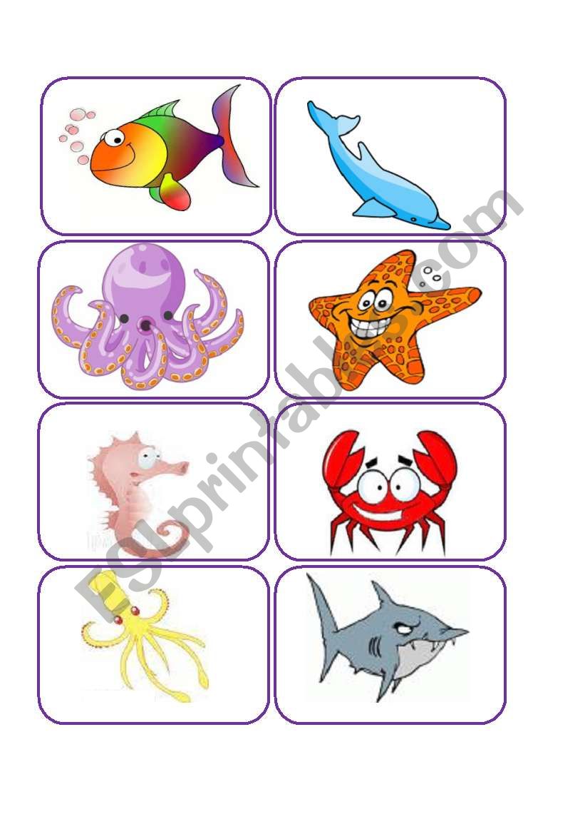 ocean animals flashcards and memory game