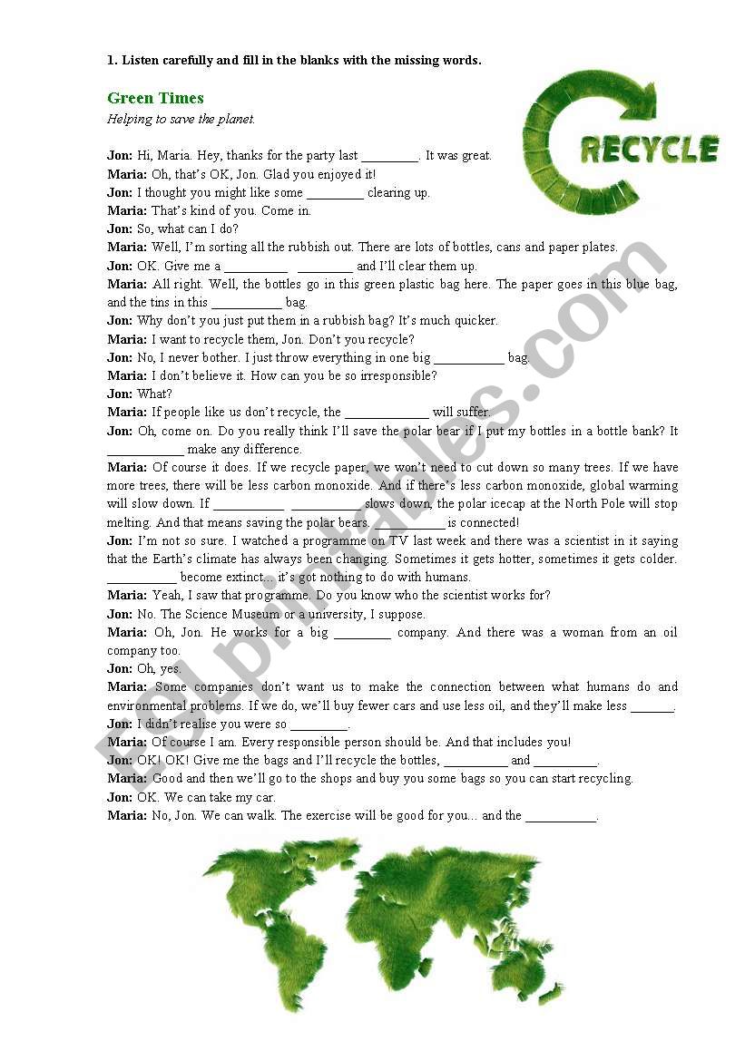 Green Times worksheet