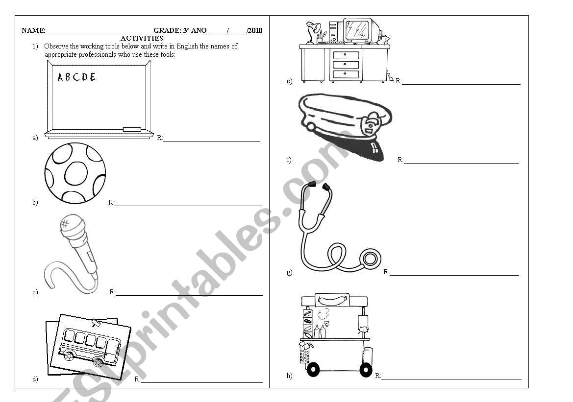 Jobs activity worksheet