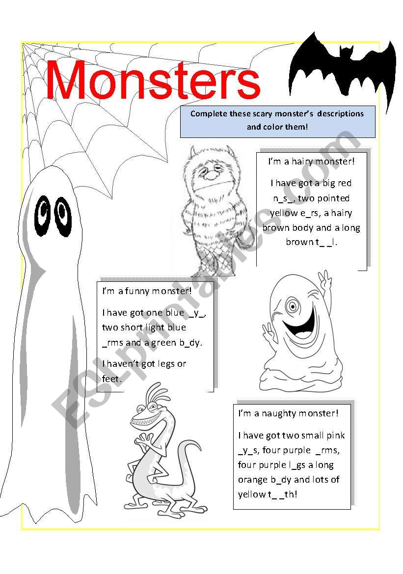 Monsters! (Parts of the body) worksheet