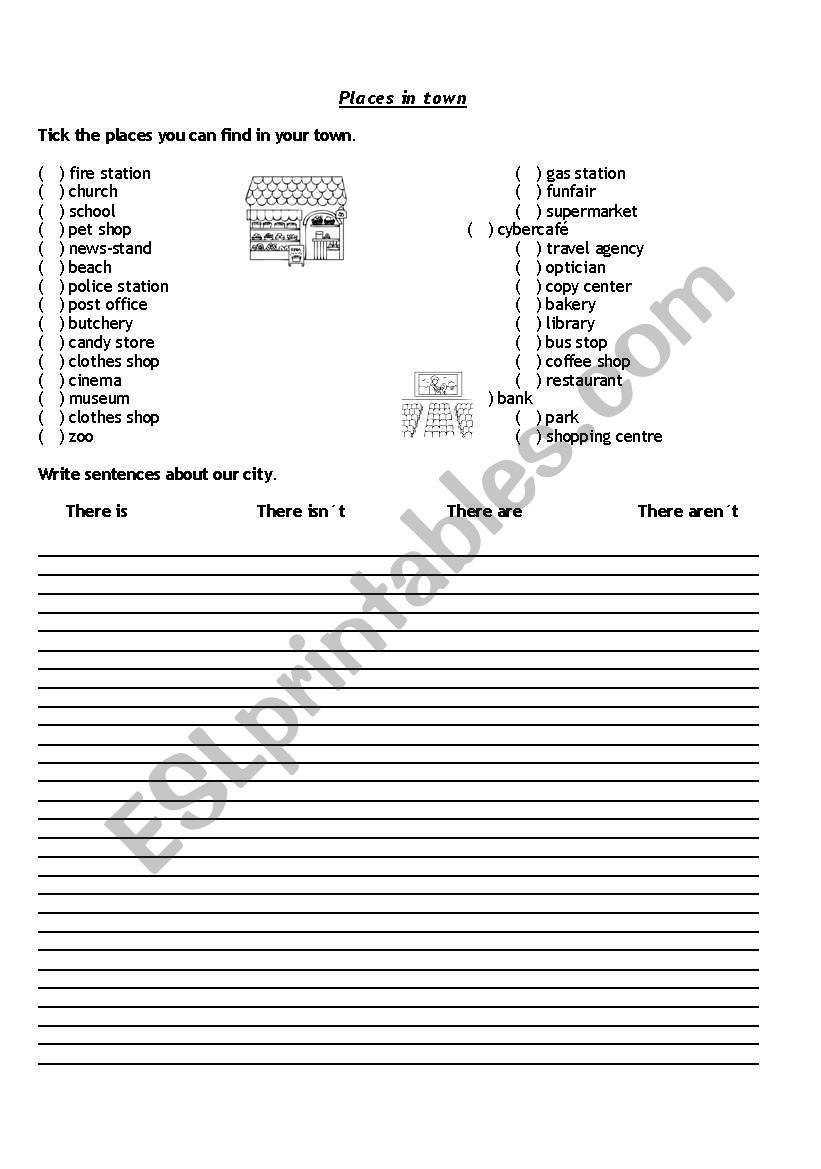 Places in a town worksheet